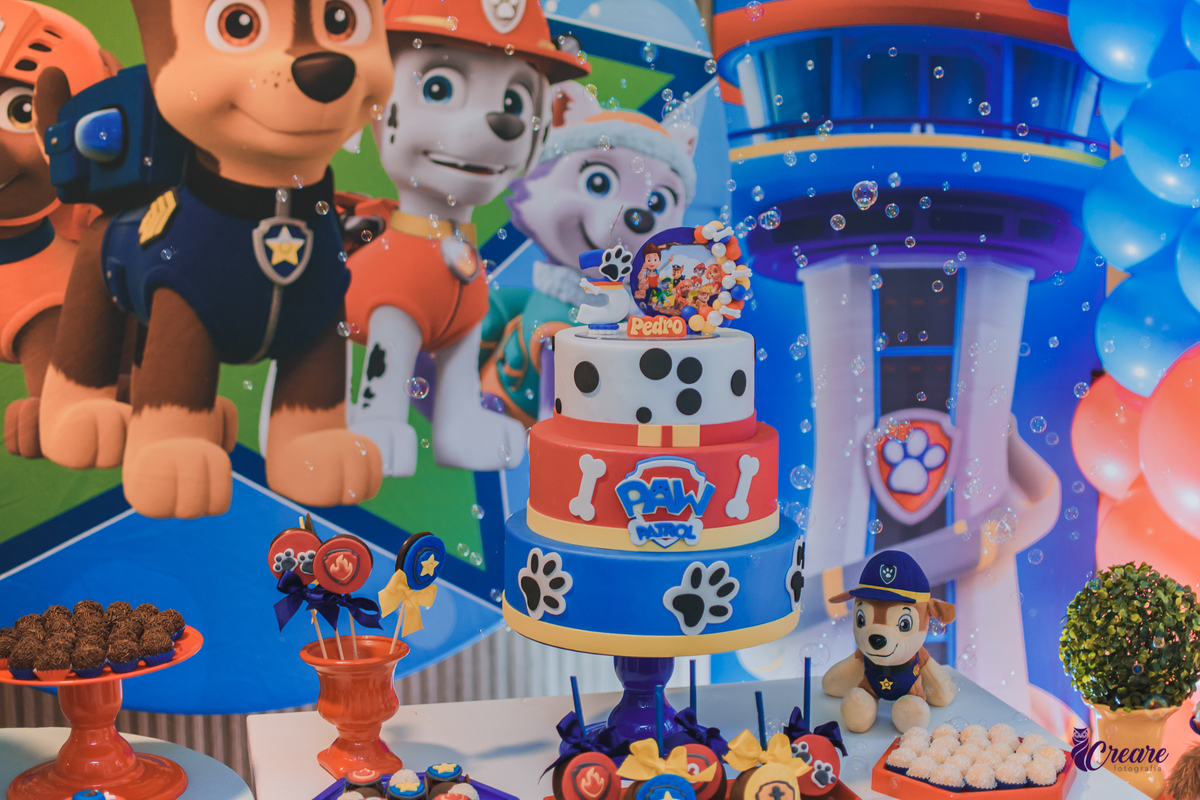 fotografia de aniversário infantil, festa de menino de 3 anos com tema Patrulha Canina. Fotógrafo São Bernardo do Campo. Festa em casa.