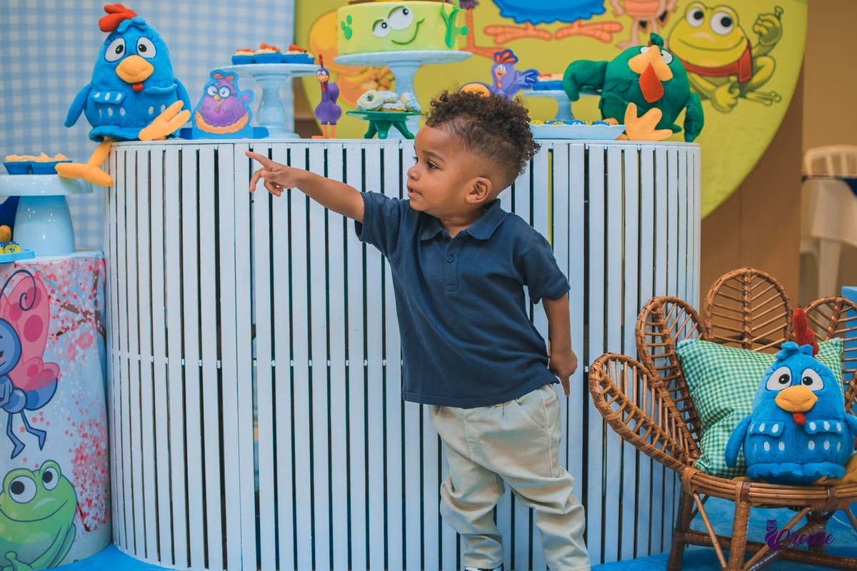 fotografia de aniversário infantil, festa de dois anos de menino. Decoração tema Galinha Pintadinha, festa em casa, fotógrafo em São Bernardo do Campo.