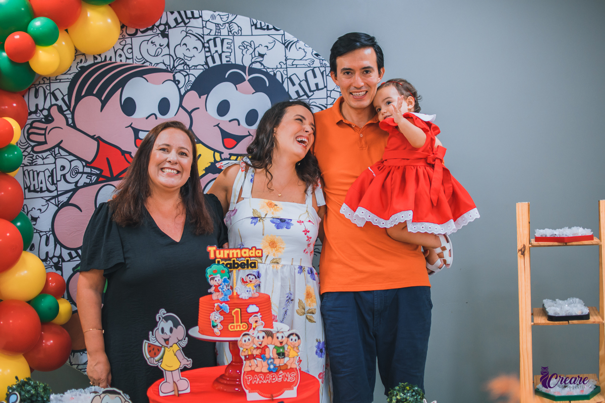 Aniversário de 1 ano, festa de um ano em casa, 1 aninho, fotografia de aniversário de 1 ano, fotógrafo em Santo André, aniversário do bebê em casa, decoração tema turma da Mônica.