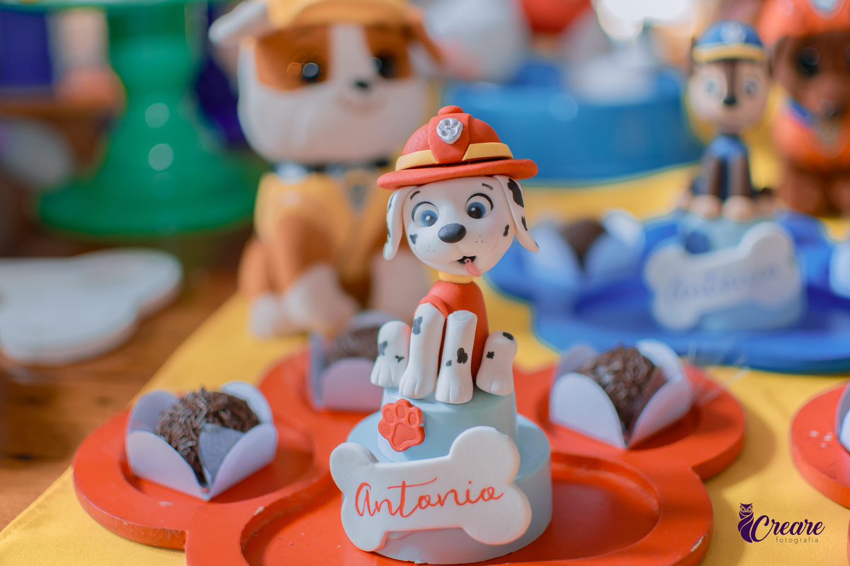 fotografia de aniversário de 3 anos de menino. Decoração tema Patrulha canina. Fotógrafo. Festa em casa.