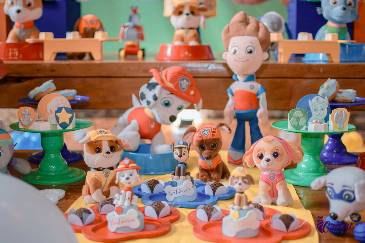 fotografia de aniversário de 3 anos de menino. Decoração tema Patrulha canina. Fotógrafo. Festa em casa.