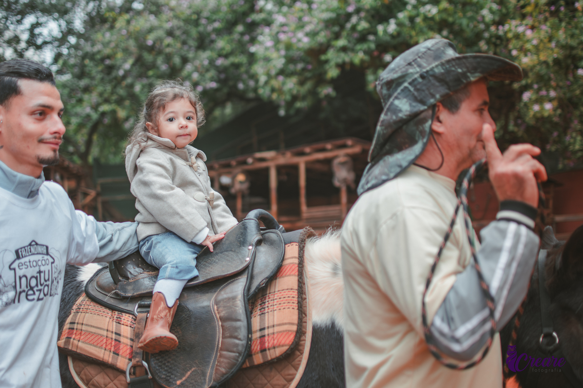 fotografia de aniversário de 2 anos de menina na Fazendinha Estação Natureza, no Ipiranga em São Paulo. Fotógrafo de aniversário infantil.  Decoração tema fazendinha.