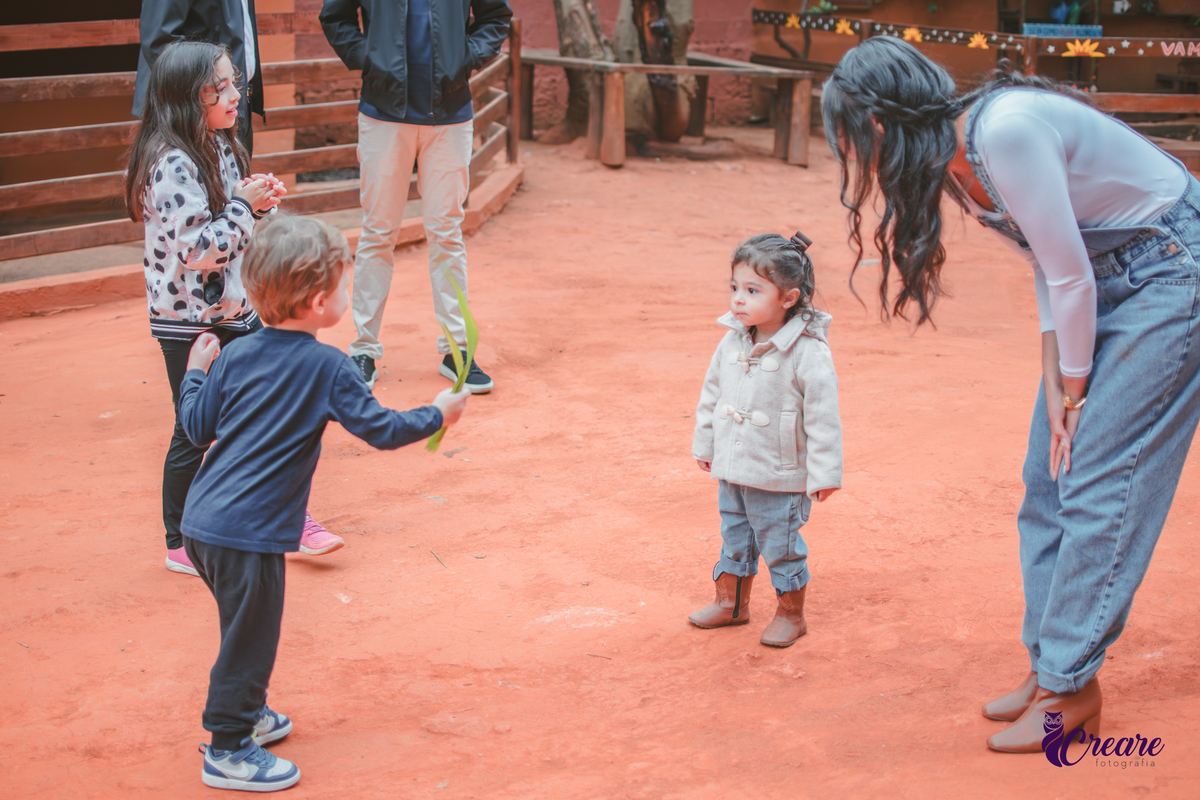 fotografia de aniversário de 2 anos de menina na Fazendinha Estação Natureza, no Ipiranga em São Paulo. Fotógrafo de aniversário infantil.  Decoração tema fazendinha.