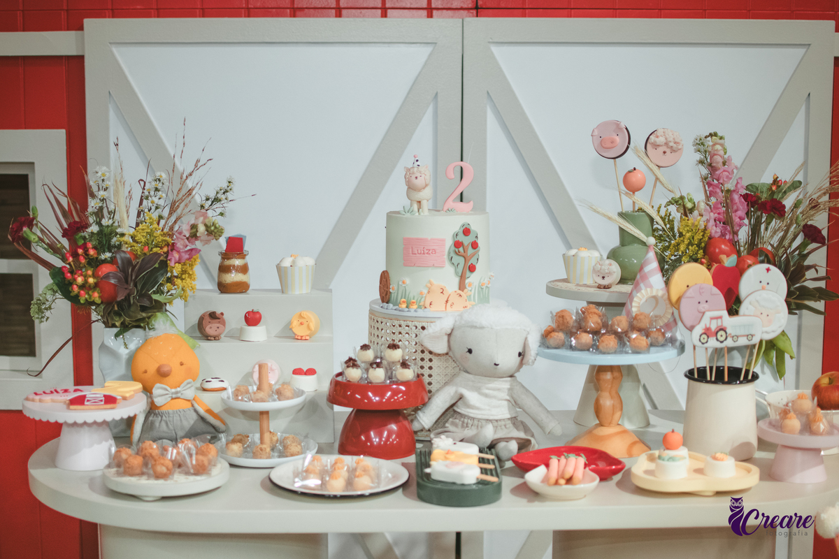 fotografia de aniversário de 2 anos de menina na Fazendinha Estação Natureza, no Ipiranga em São Paulo. Fotógrafo de aniversário infantil.  Decoração tema fazendinha.