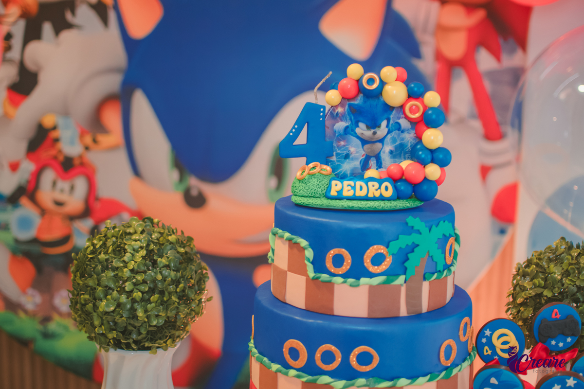Aniversário de menino de 4 anos, festa infantil em São Bernardo do Campo. Decoração com tema Sonic, festa em casa.