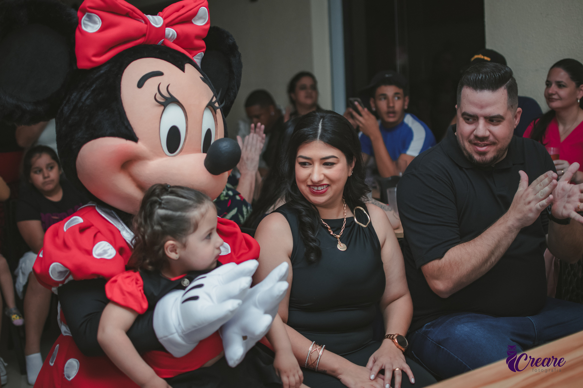 fotografia de aniversário de 3 anos com tema minnie, fotógrafo de festa infantil em São Bernardo do Campo.