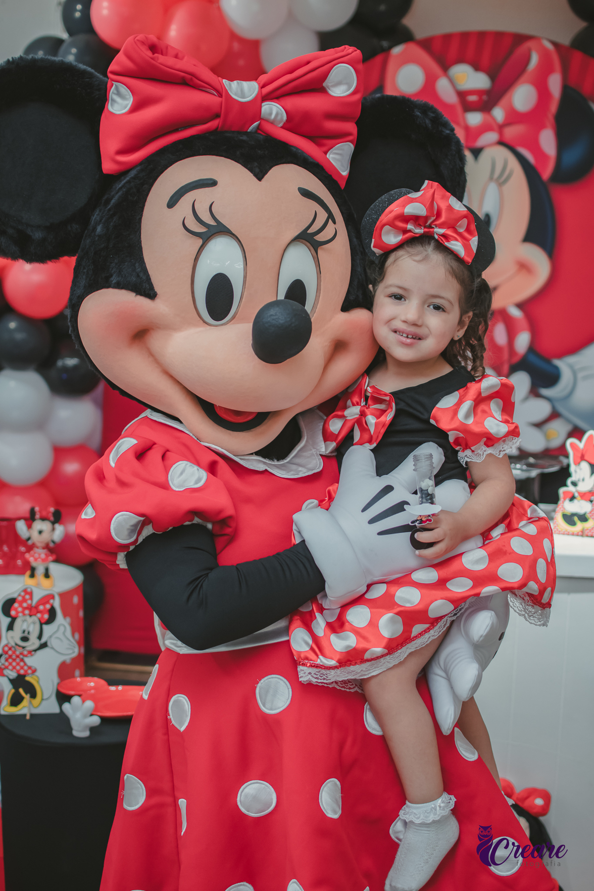 fotografia de aniversário de 3 anos com tema minnie, fotógrafo de festa infantil em São Bernardo do Campo.