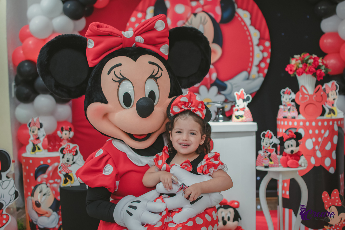 fotografia de aniversário de 3 anos com tema minnie, fotógrafo de festa infantil em São Bernardo do Campo.