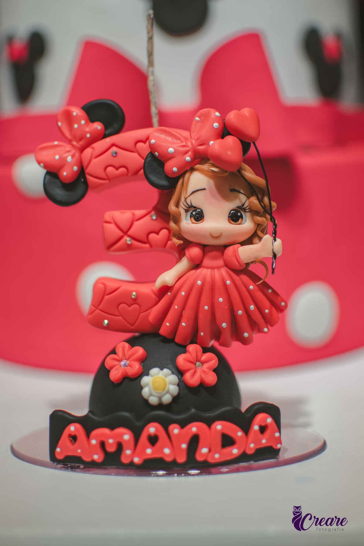 fotografia de aniversário de 3 anos com tema minnie, fotógrafo de festa infantil em São Bernardo do Campo.