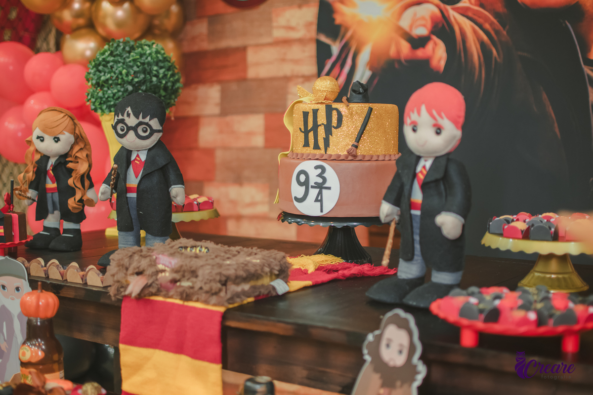 Fotografia de aniversário infantil, festa de 8 anos com tema Harry Potter. Festa infantil no Buffet Espaço Villas Kidas em São Bernardo do Campo. Fotógrafo.
