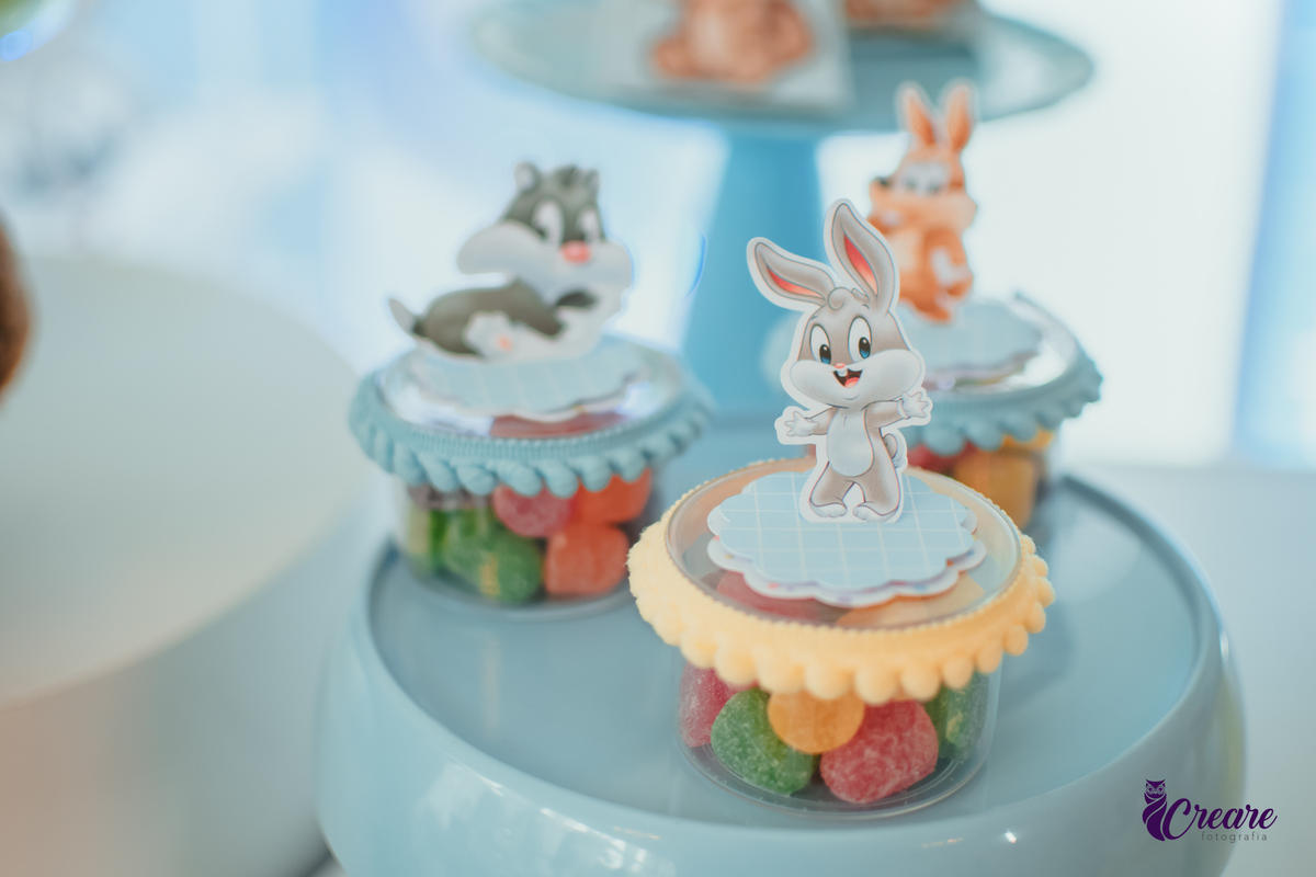 decoração de festa de 1 ano com o tema do desenho looney tunes.