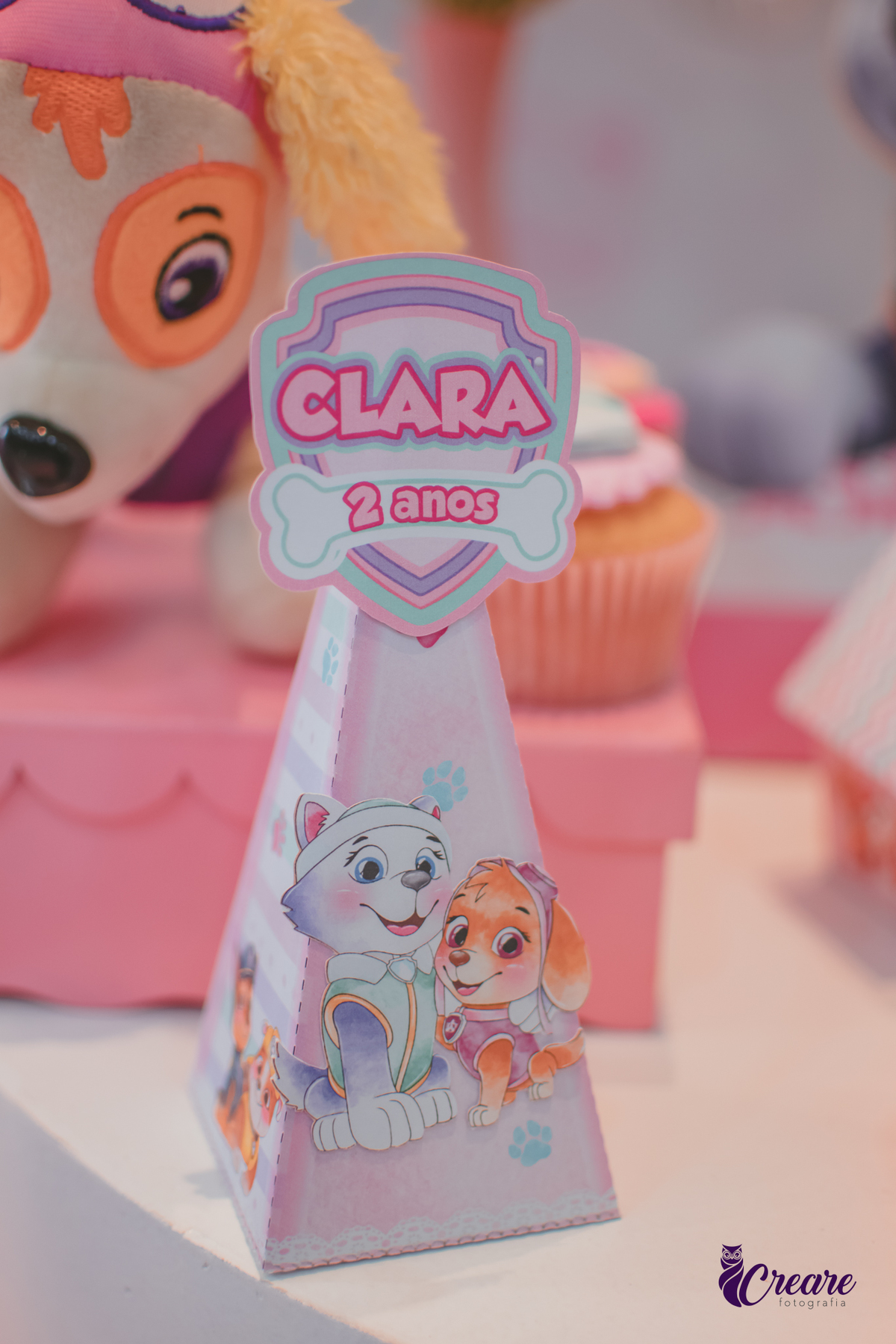 Caixinha personalizada com o tema de aniversário de 2 anos patrulha Canina, no Buffet Happy House em Santo André.