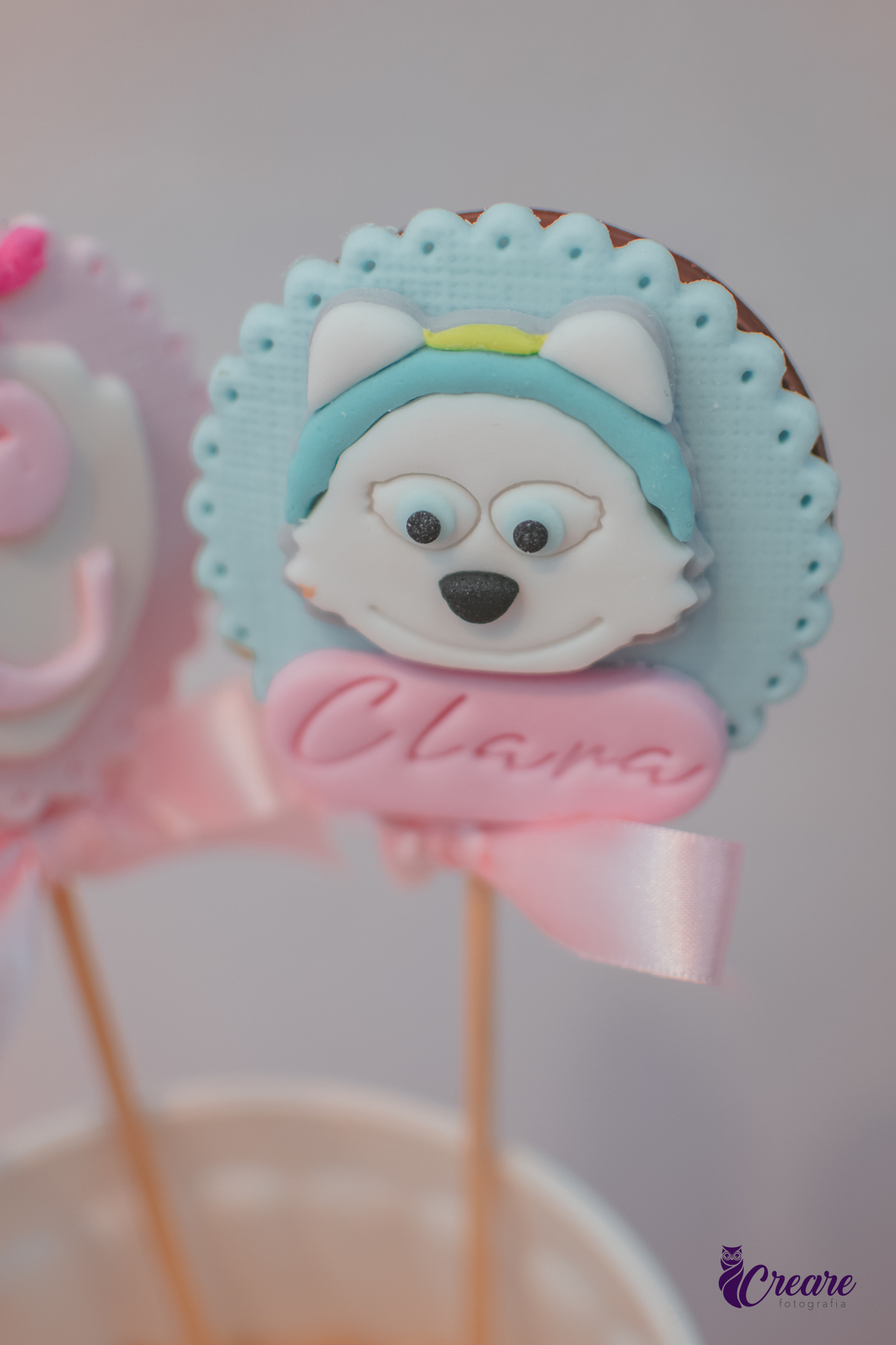 docê personalizado com o nome clara e o tema Patrulha caninha rosa, para festa de 2 anos no buffet Happy House em Santo André.