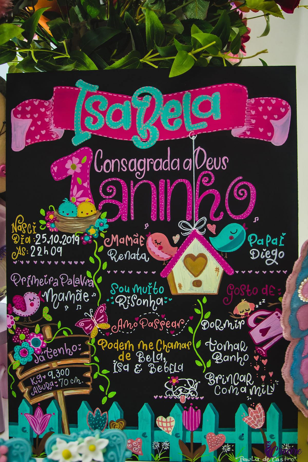 Aniversário infantil, primeiro ano de menina, decoração de borboletas, no buffet Pula Pula em Mauá, ABC Paulista.