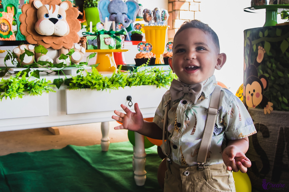 fotografia de aniversário infantil, festa infantil em campinas, decoração safari. Aniversário infantil 1 ano. Fotografo de família.