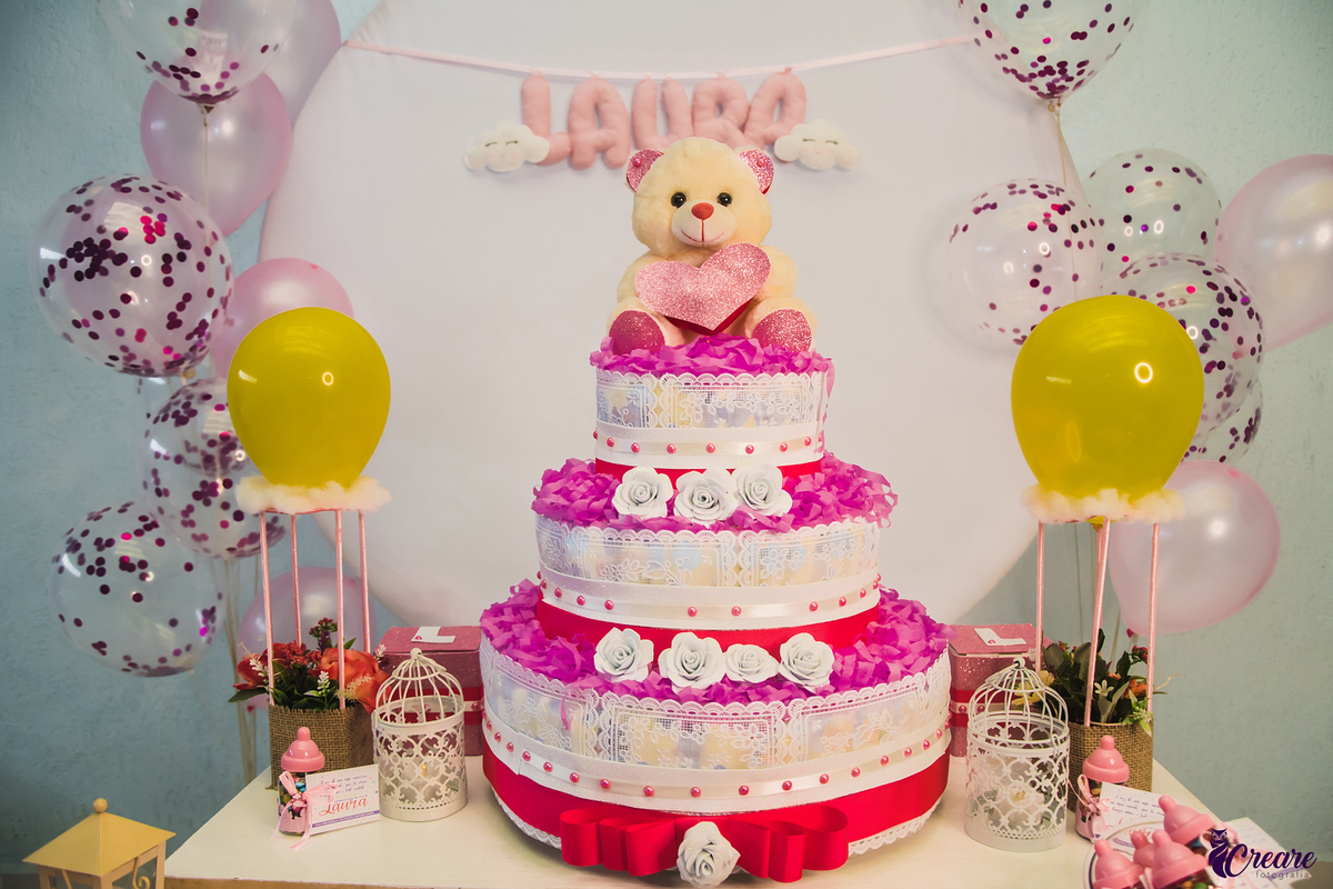 Fotografia de chá de bebê, decoração, chá de bebê de menina. Evento em São Bernardo do Campo.