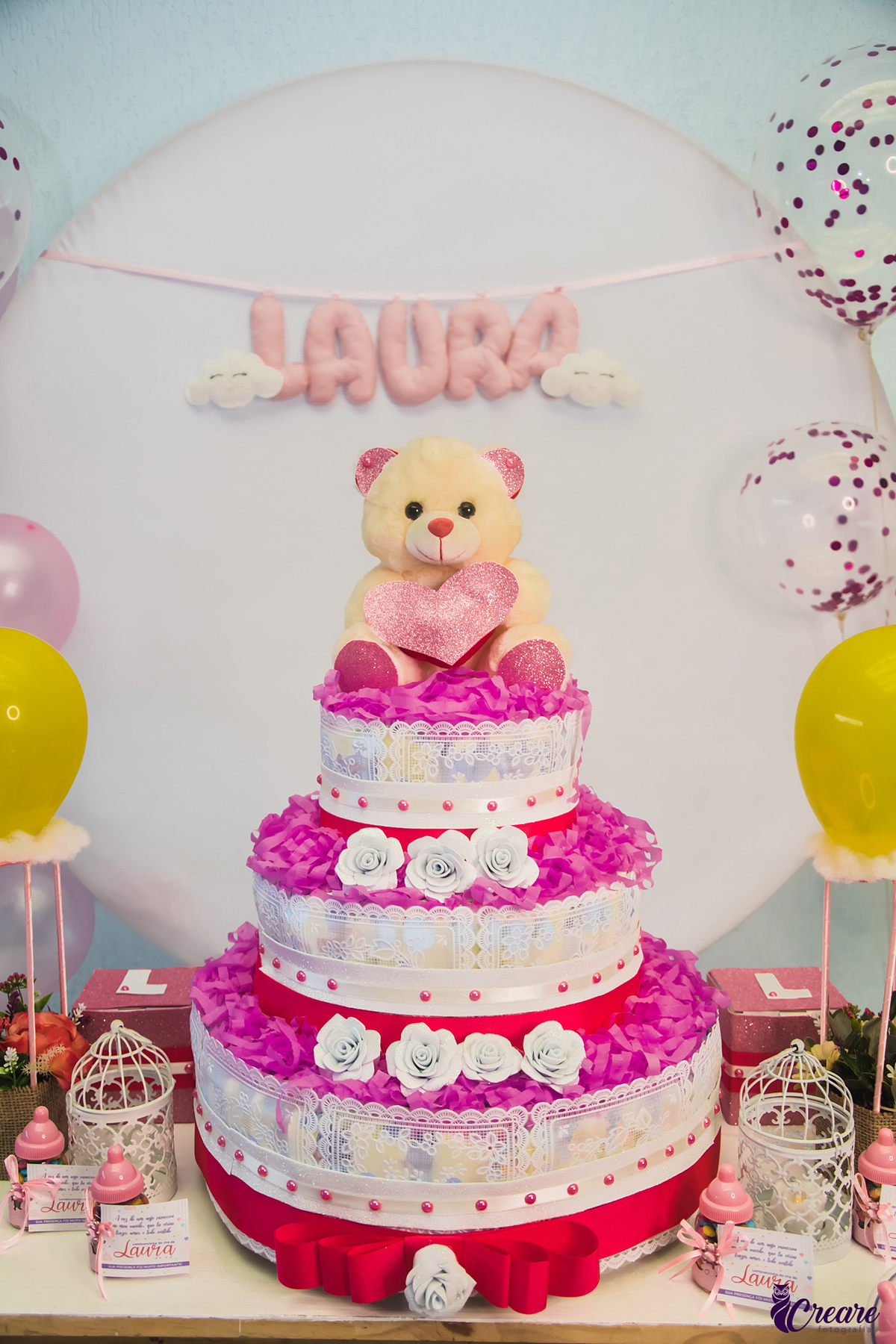 Fotografia de chá de bebê, decoração, chá de bebê de menina. Evento em São Bernardo do Campo.