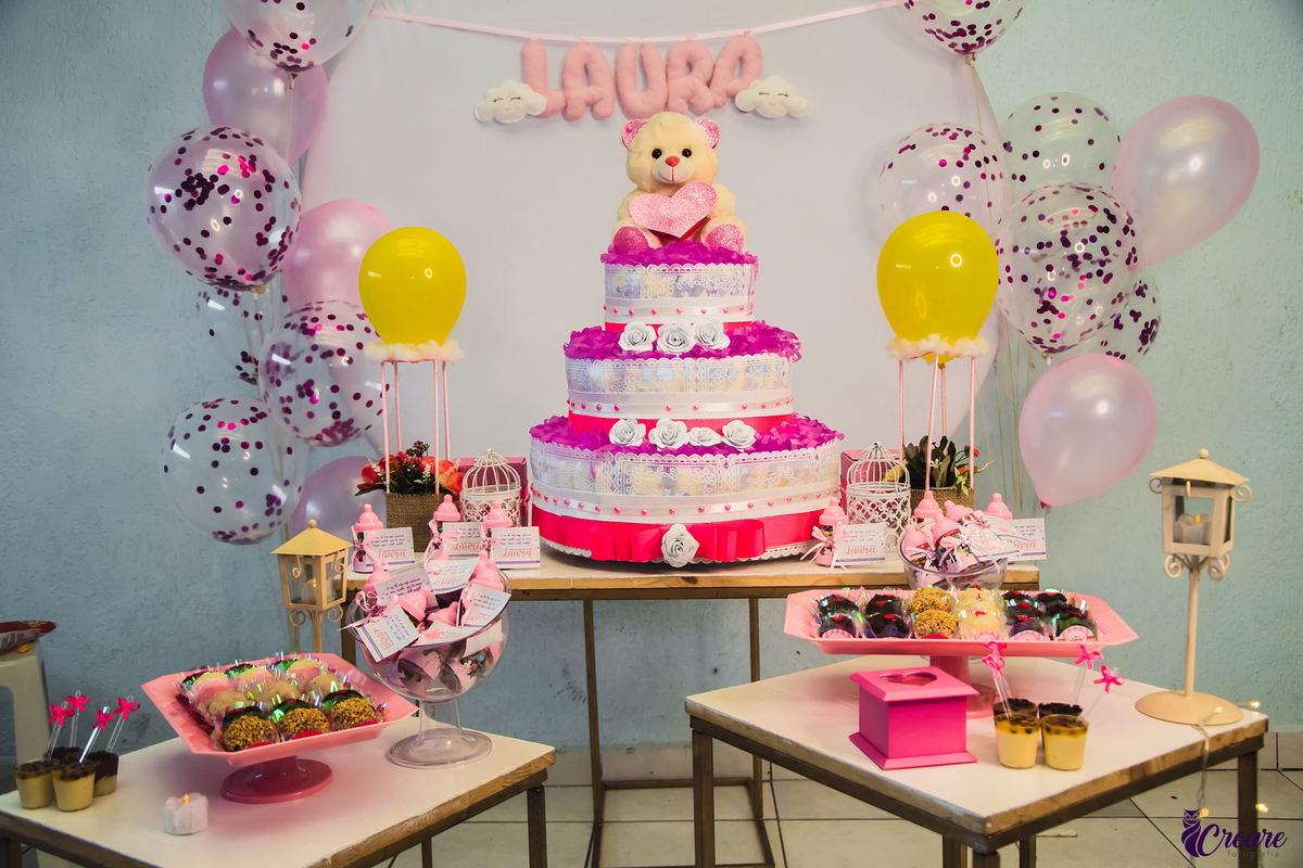 Fotografia de chá de bebê, decoração, chá de bebê de menina. Evento em São Bernardo do Campo.