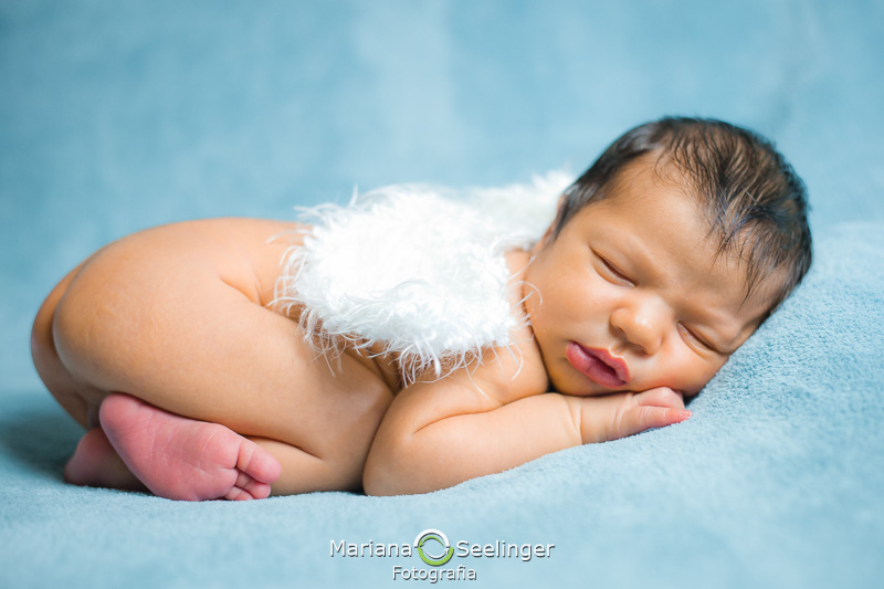 Gael com asas de anjinho em seu ensaio newborn em Maricá - RJ por Mariana Seelinger Fotografia
