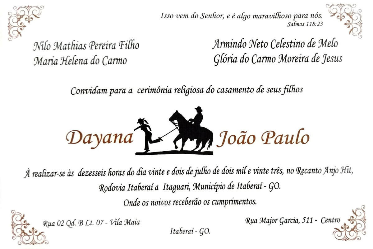 Convite de casamento em Itaberaí GO