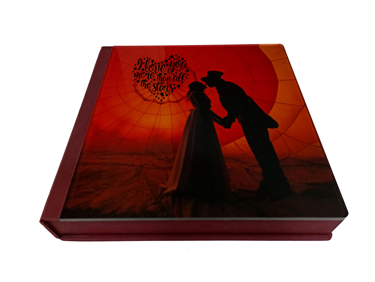 Album encadernado com caixa com tampa de acrílico personalizado