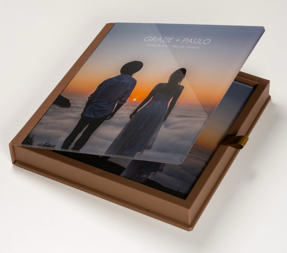 caixa para album com tampa de acrilico com foto