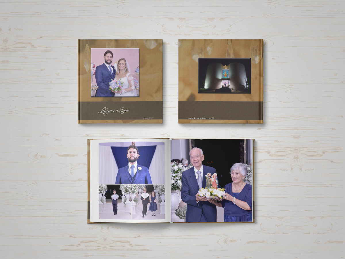 Diagramação de álbuns de casamento com encadernação