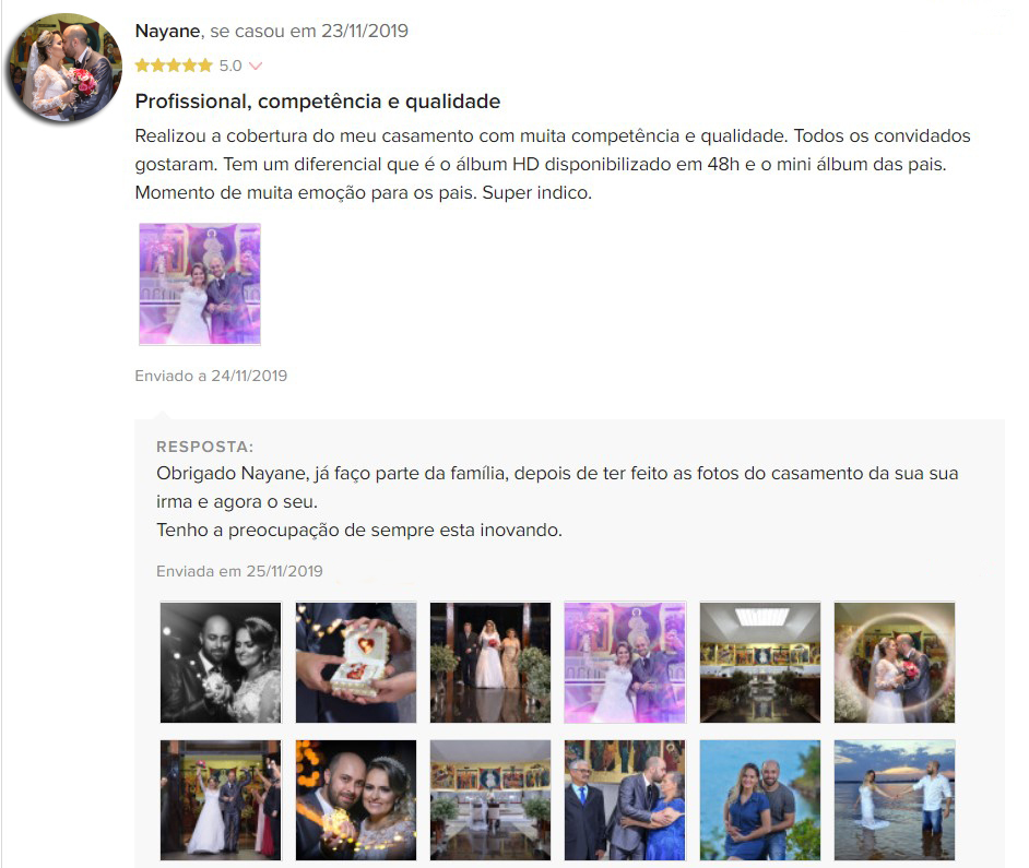 depoimento sobre os serviços do fotografo Raniere pedroza