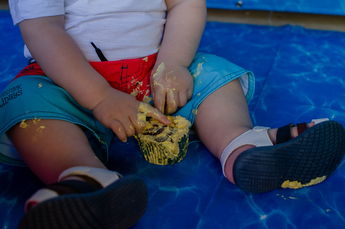 Zemar Fotografia - Festa de aniversário de 01 ano - Criança com cupcake nas mãos