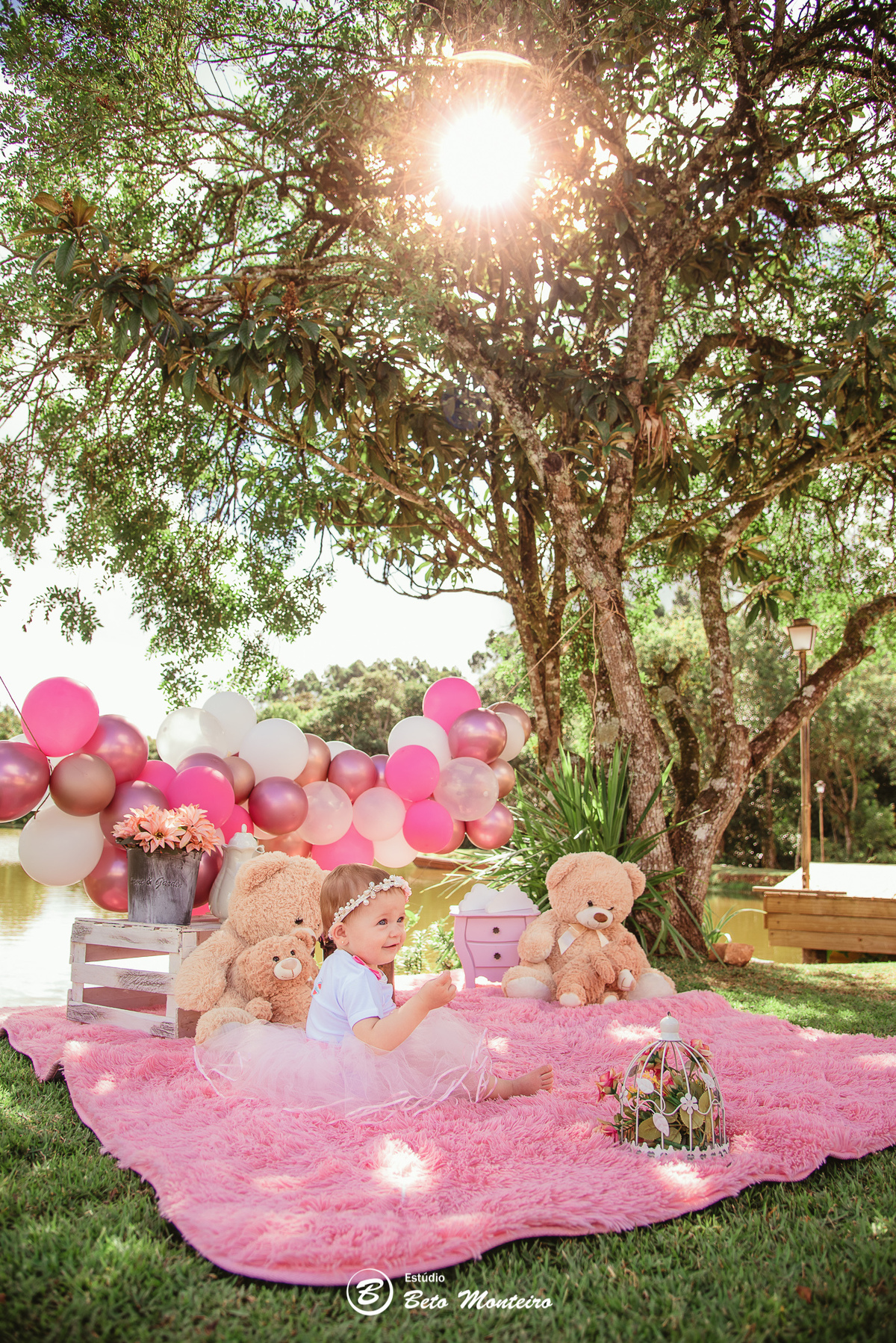 Book fotográfico Infantil - Book de fotos - Book de Criança - Book de Bebê - Book Menina - Book Menino - Book 1 ano - Estúdio Beto Monteiro - Curitiba - smash the cake - Sarah - ursinho rosa - chácara sentinela - smash the cake externo