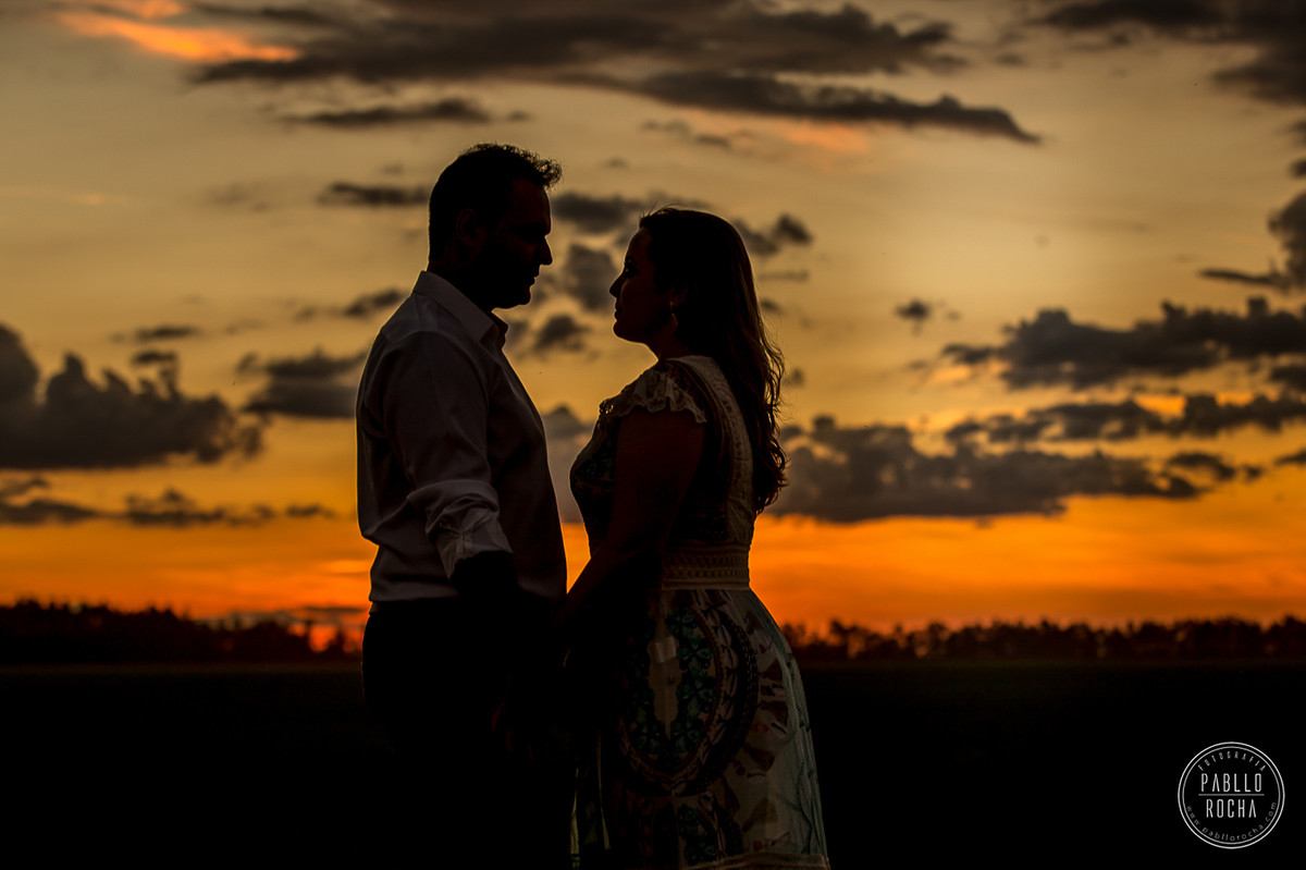 silhueta noivos trocando carinho  ao Por do sol lavoura de soja
