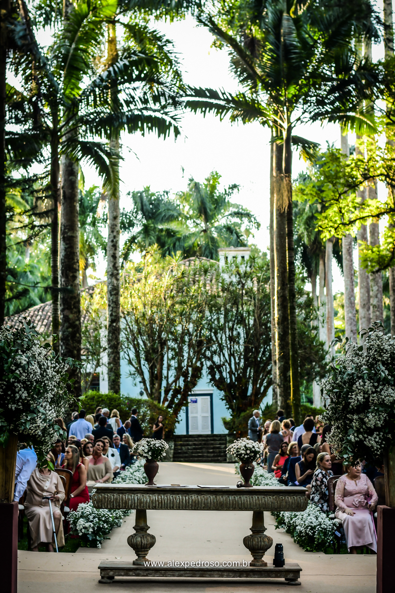 foto do altar com um corredor que fica no das arvores toda decorada com flores e tapete