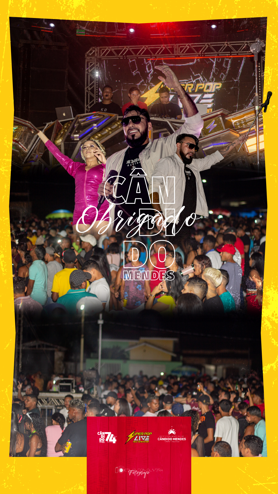 Além dos shows, oferecemos também uma arte pós show exclusiva para as bandas e aparelhagens. Essas artes são perfeitas para serem compartilhadas em suas redes sociais, especialmente nos Stories. Elas foram especialmente criadas para destacar o seu evento 