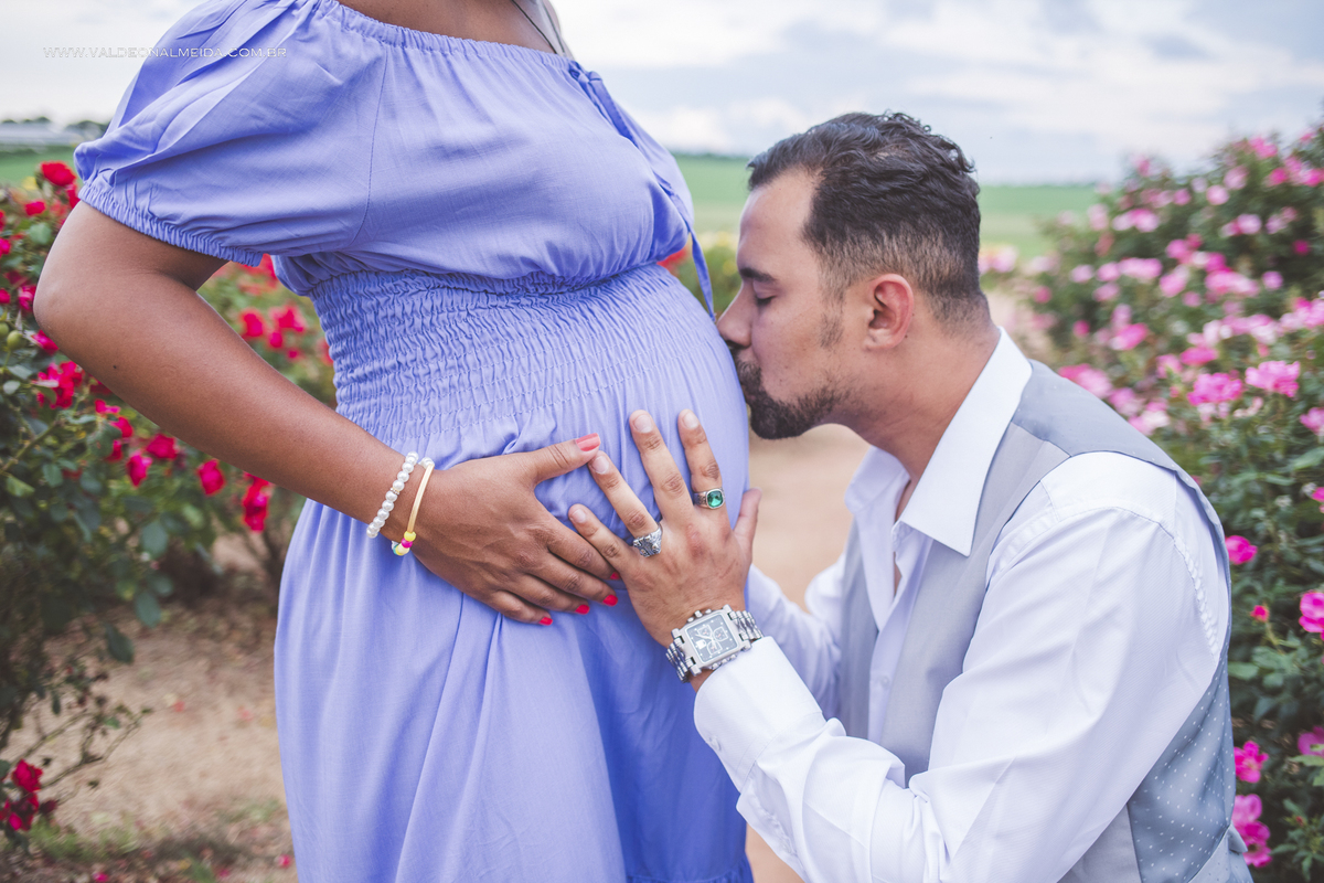 Ensaio de gestante na plantação de rosas em Holambra