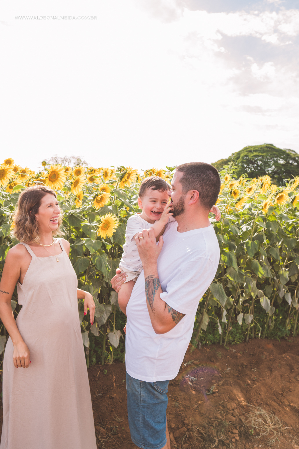 Ensaio de gestante em holambra super divertido com a família, incluindo o filho mais velho, nas plantações de flores