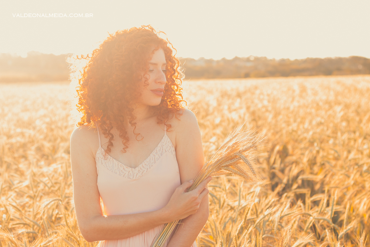 Ensaio feminino com a Juliana Santos em um plantação de trigo em Holambra