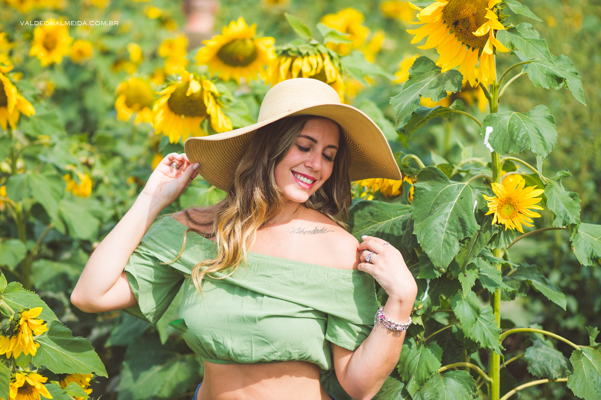 Ensaio feminino na plantação de girassol em Holambra