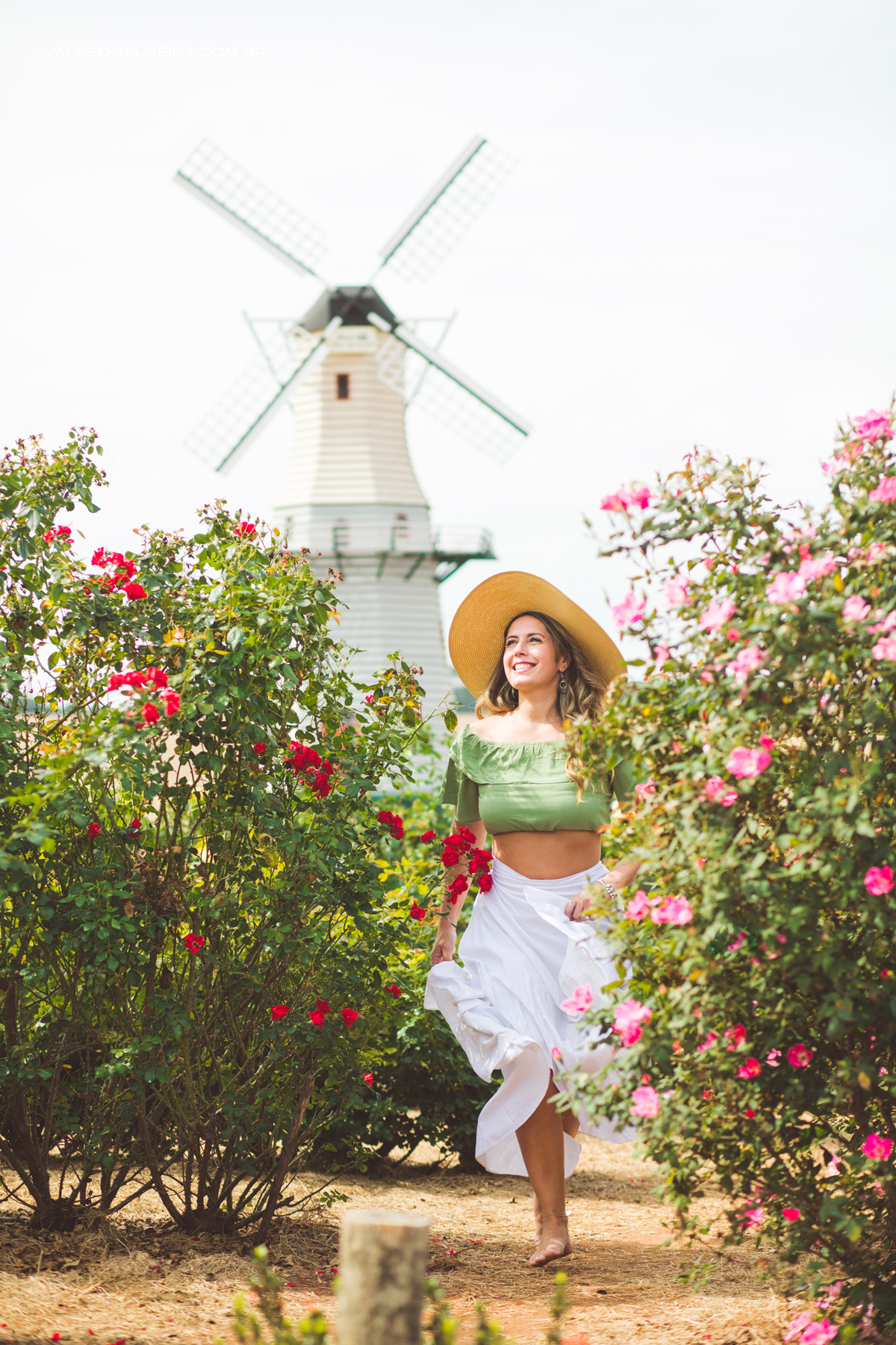Ensaio feminino na plantação de rosas em Holambra