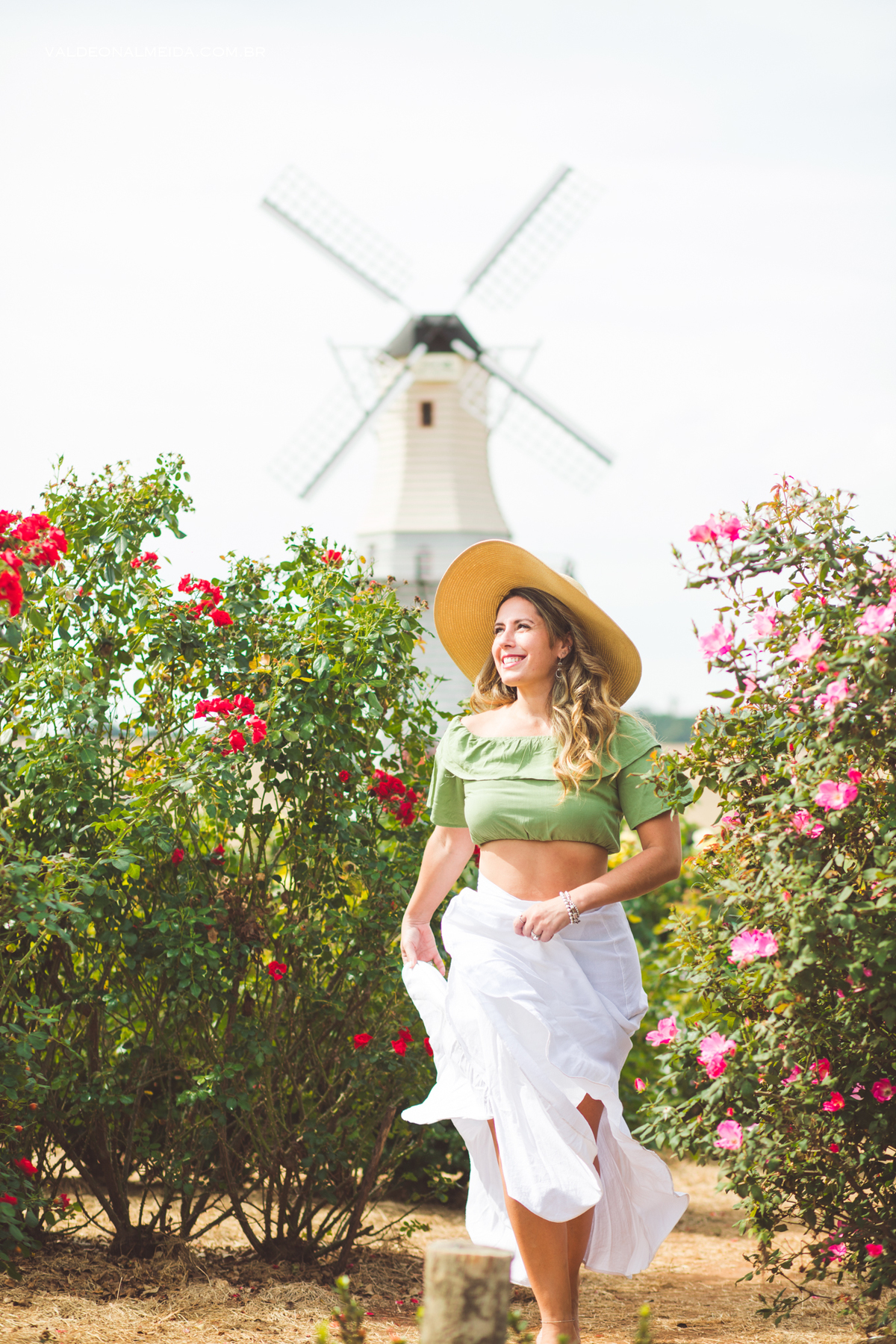 Ensaio feminino na plantação de rosas em Holambra