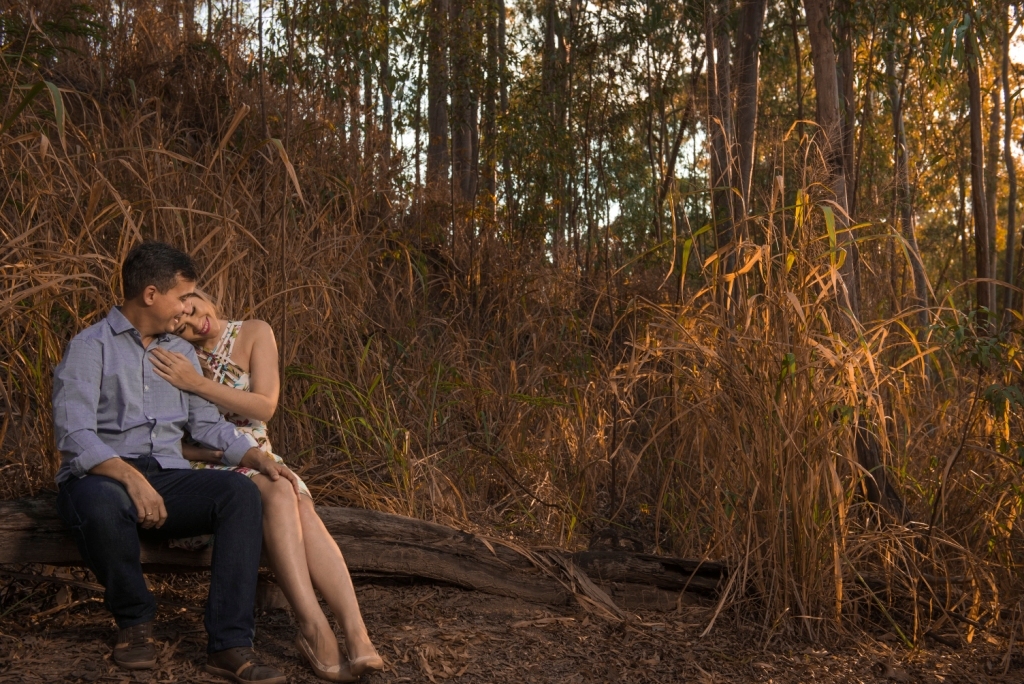 Gilson Freitas casal sentado no bosque e floresta em ensaio pré wedding para casamento no parque da cidade em Niterói Rio de Janeiro no Pôr do Sol romântico sozinhos felizes cheios de amor e união nossa casa estúdio noiva e noivo casamento ao ar livre