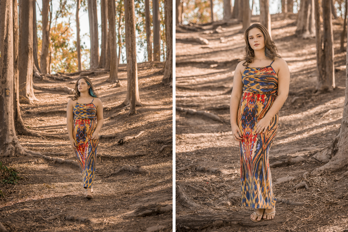 Fotógrafo de debutante e 15 anos em Niterói e Rio de Janeiro Gilson Freitas Nossa Casa Estúdio Parque da Cidade Bosque de eucaliptos adolescente teen por do sol outono vestido londo short jeans maquiagem ensaio fotográfico na floresta