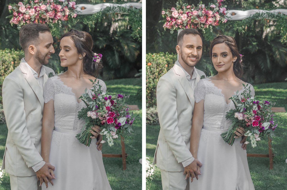 Fotografia de casamento fotógrafo profissional em Niterói Rio de Janeiro São Gonçalo Maricá noiva em vestido branco lindo decoração rústica floral foto da noiva jardim com petalas de flores ideias maquiagem nossa casa estúdio decoração buque campo dia