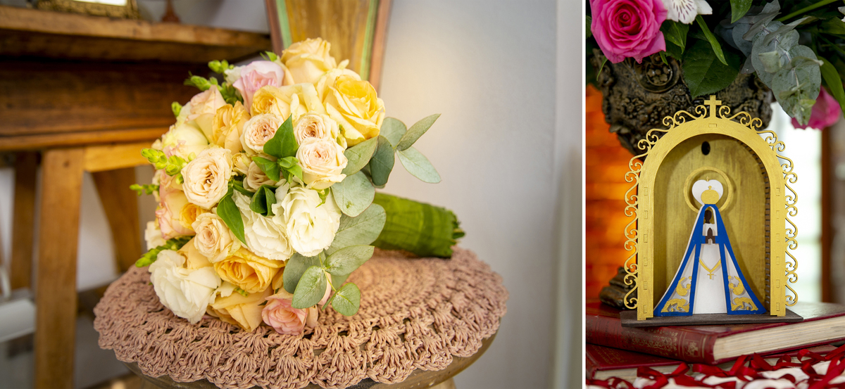 Fotógrafo de casamento no rio de janeiro em Niterói decoração rústica com flores e móveis de madeira antigo e parede de tijolos nossa casa estúdio fotografia profissional dicas para mesa do bolo com objetos e docinhos de festa e bolo da noiva buque 