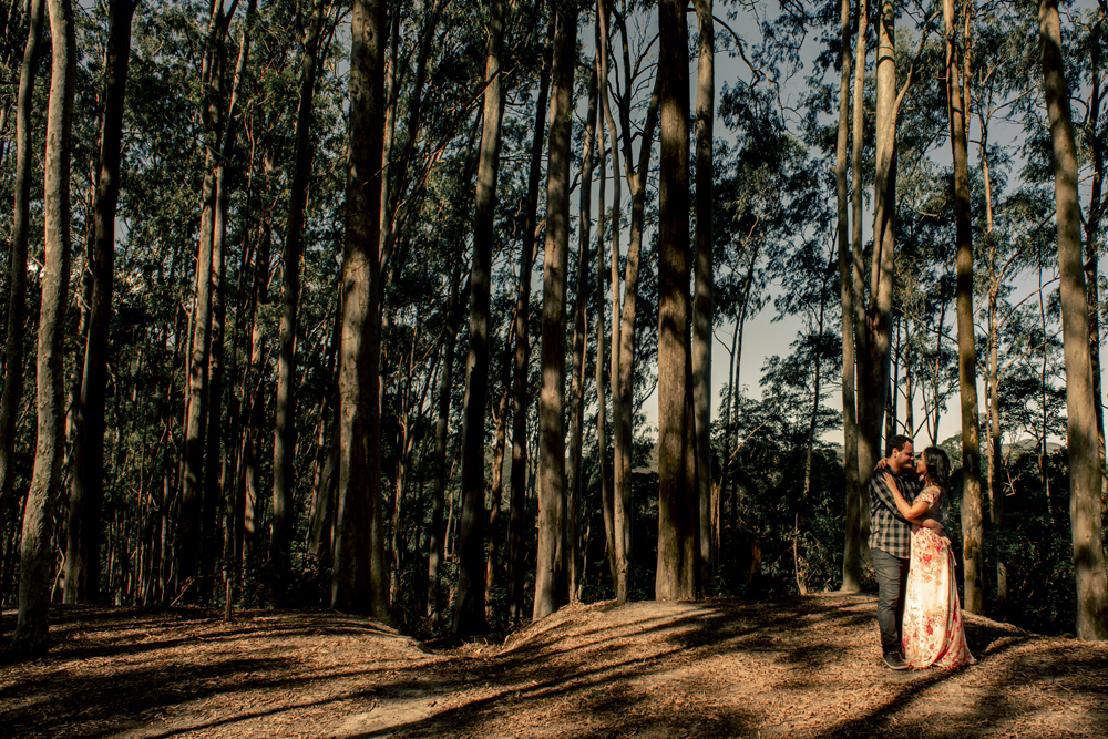 Ensaio pré wedding na cidade niterói no bosque de eucaliptos no parque da cidade fotografado por Nossa Casa Estúdio fotógrafos de casamento em rio de janeiro feito externo ao por do sol na floresta e na praia de itacoatiara com noiva e noivo