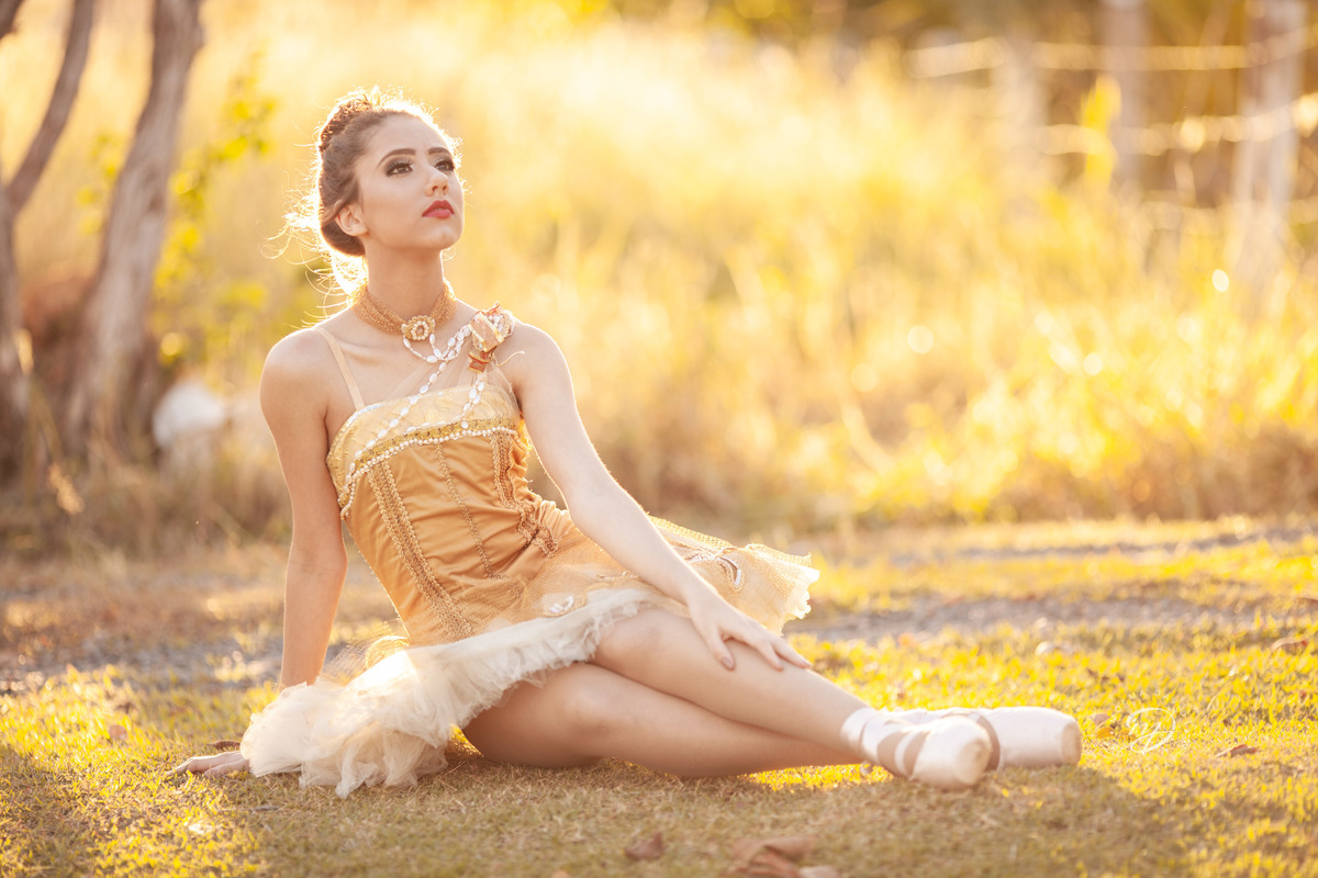 Debutante 15 anos natureza ar livre coroa de flores vestido rosa floral galhos luz natural floresta bailarina coque sapatilha ballet