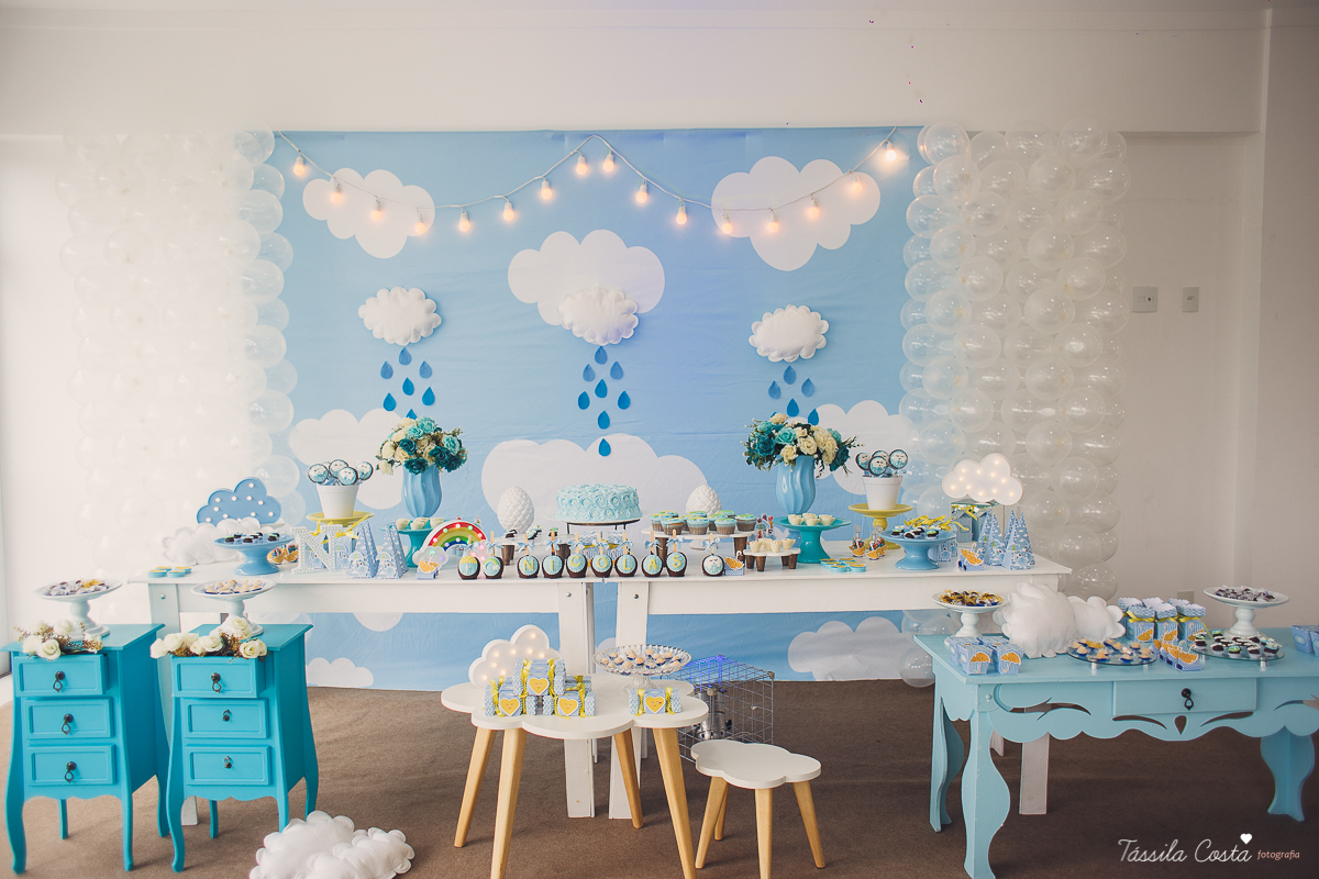 decoração para chá de fraudas de menino, mundo azul, nócilas vem aí, chá de bênçãos. inspiração de decoração de festa