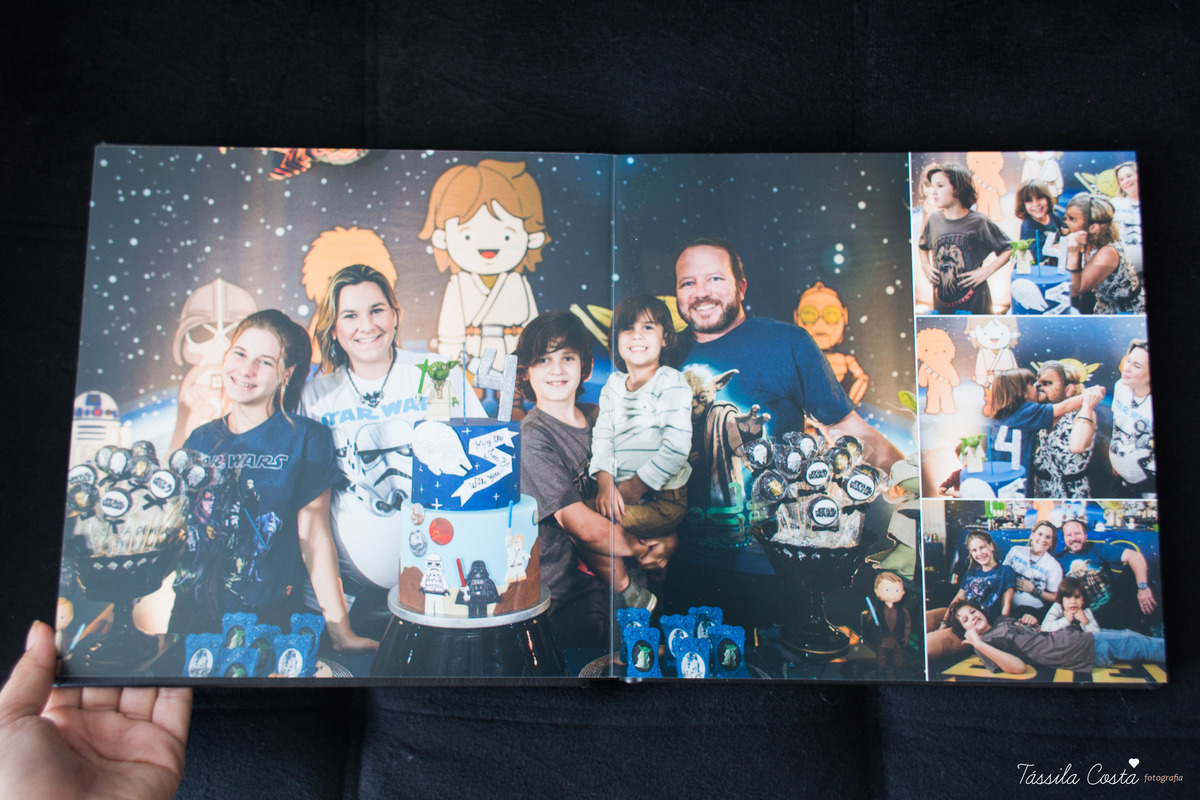 álbum lindo no tema star wars, fotos de álbum de aniversário, diagramação de álbuns em Vila Velha ES, As Meninas Locações, fotos de aniversário no tema star wars, tássila costa fotografia, Silvia Bloise decoração, festa de menino