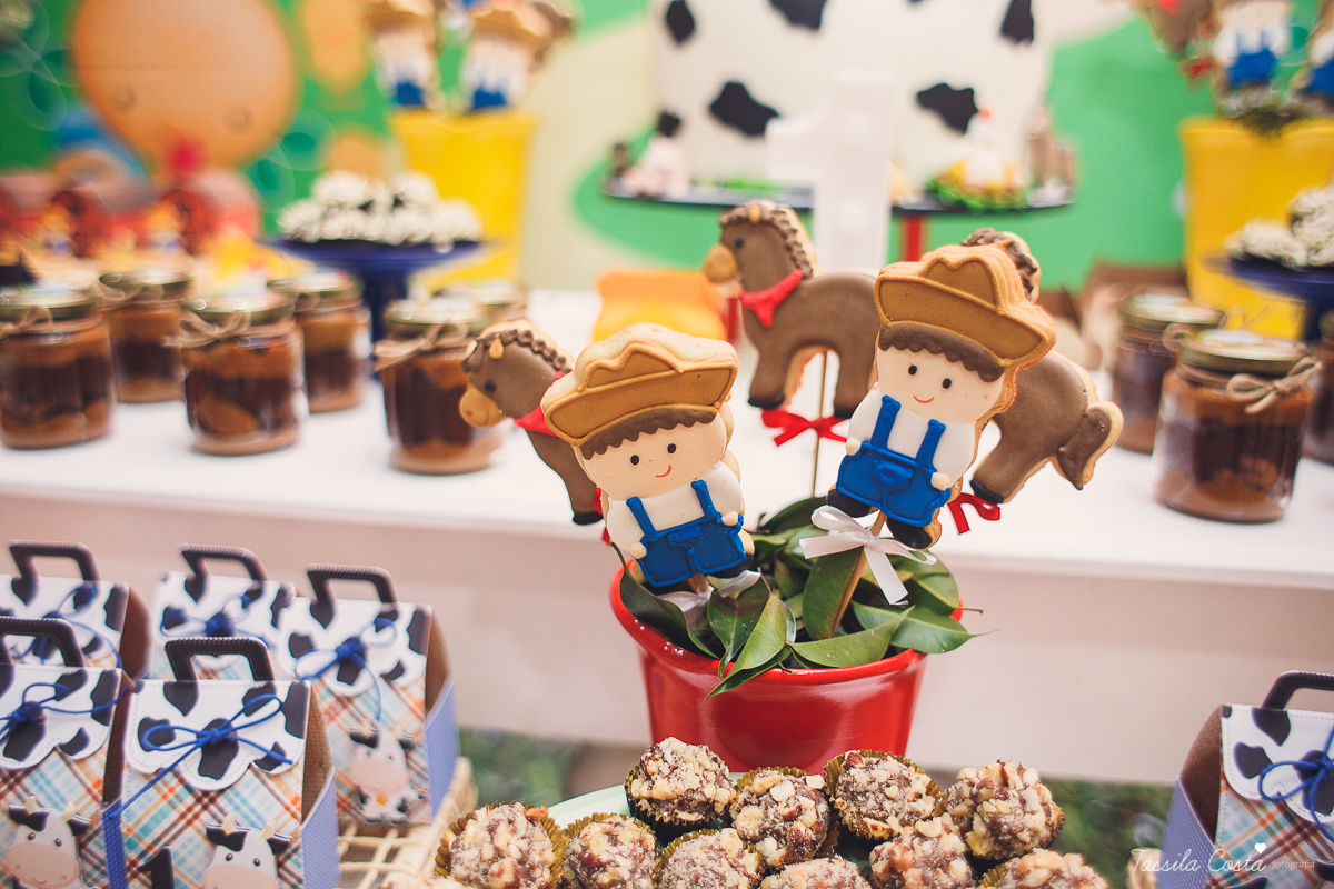 aniversário lindo do Salomão, doces panela de brownie, aniversário de 1 ano no condomínio na Praia de Itaparica, Tássila Costa fotografia, festa no tema fazendinha para meninos