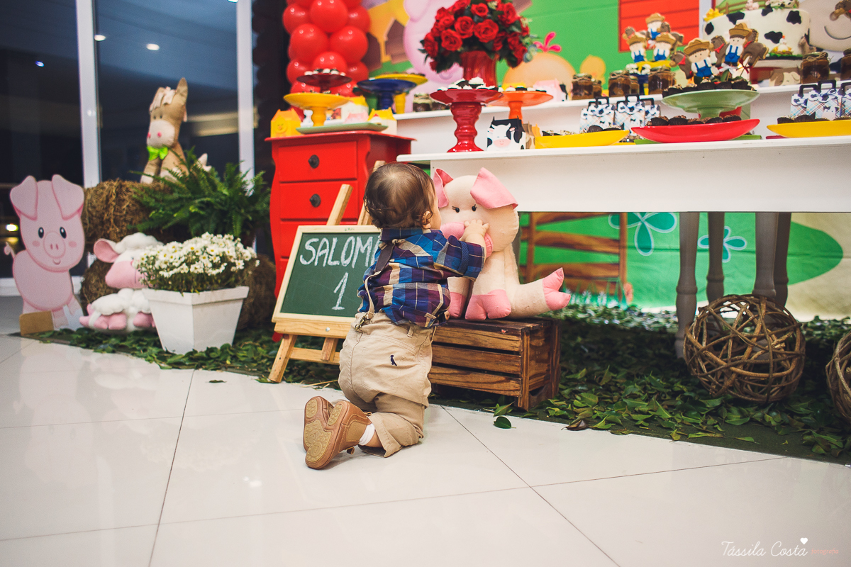 aniversário lindo do Salomão, doces panela de brownie, aniversário de 1 ano no condomínio na Praia de Itaparica, Tássila Costa fotografia, festa no tema fazendinha para meninos