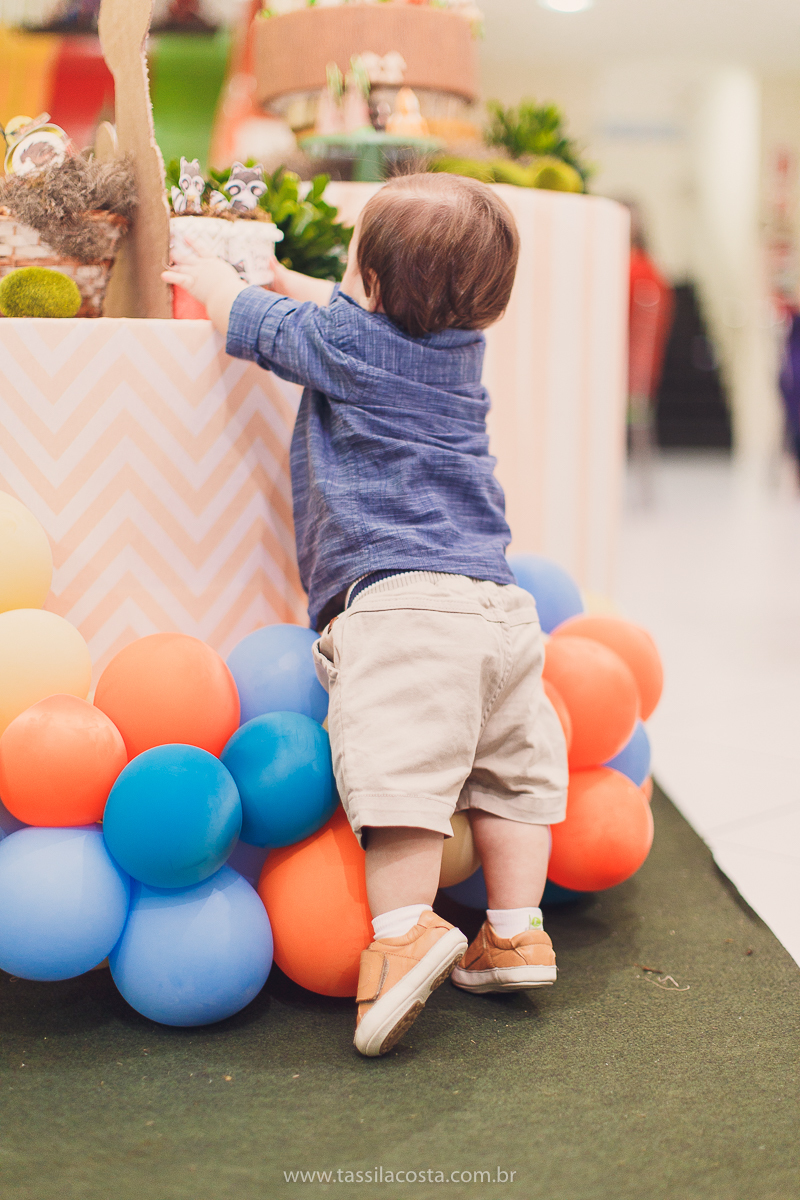 festa com tema super diferente, festa de menino, no cerimonial Ratiboom em Campo Grande, ES, decoração da Giovana da Xic Baloon, decoração no tema Bosque, Bosque do Pedro, fotografia de festa infantil, fotos lindas de aniversário infantil, 1 ano do meu bb